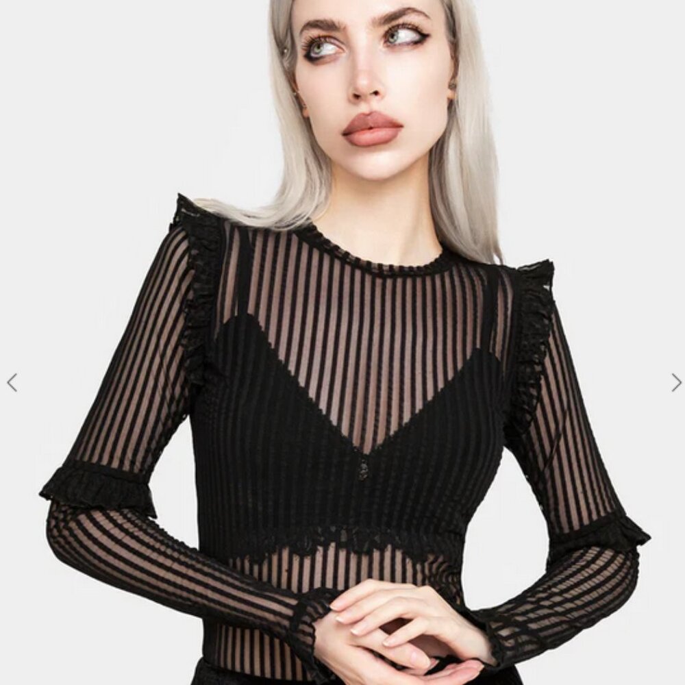 NEW Disturbia Mourning Ruffle Top, Size 2, Black - Goth Vibe